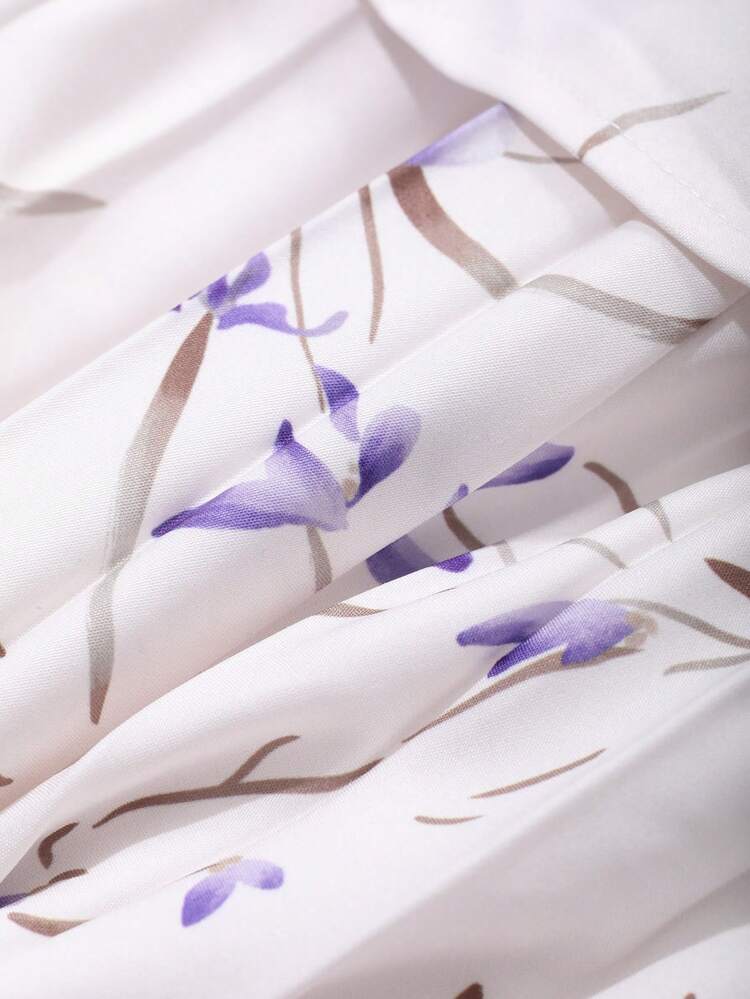 2pcs Floral Print Shirt And Skirt Suit For Women,Fall Women Clothes