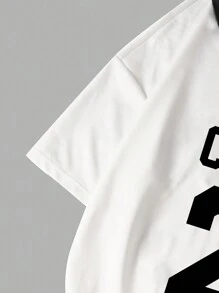 Manfinity Campus Court Men's Plain Color Block Letter Print Front Button Casual Polo Shirt