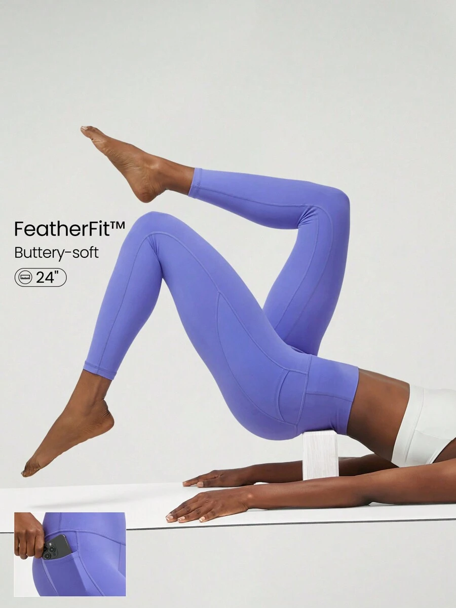 GLOWMODE 24" FeatherFit™ High-Rise Side Pocket Leggings Gym Fall Winter - Periwinkle Blue - View 1