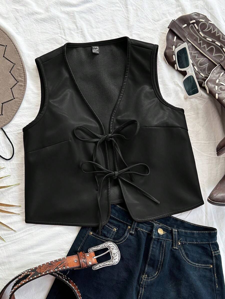 Soleia Top de cardigan à taille nouée doux marron pour femmes, pour l'automne/hiver à assortir avec les hauts pour dames - Noir - Voir 1