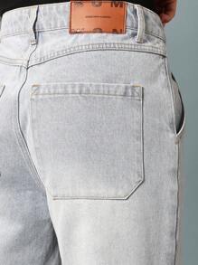 SUMWON Retro Style Wide Leg Relaxed Fit Denim Pants Varsity Number Print 93 Casual College Fashion Statement Jeans Men Winter Fall 2024 Collection - Blue - View 8