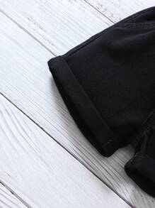 SHEIN 2pcs Baby Girl Denim Shorts Set, Blue & Black Color, Spring And Summer Casual Vacation Country Boho Wear, Beach Outfits