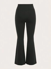 SHEIN EZwear Women's Casual Solid Color Flared Legging Set - Apricot - View 6