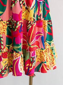 Soleia Plus Size Women's Boho Vacation Colorful Printed Bowknot Shoulder A-Line Mini Dress, For Summer,Beach Dress Sundress,Holiday Outfits