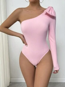 Chiquease Body à manches longues avec décoration nœud 3D à une épaule