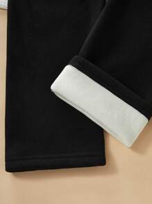 SHEIN Set de 2 piezas de ropa interior térmica con estampado de letra inglesa para adolescentes varones, compuesto por sudadera y pantalones de color negro liso - Negro - Ver 4