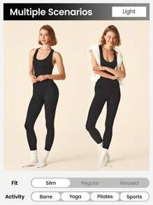 Lifespree Mono de yoga minimalista sin costuras, de unicolor, con tirantes anchos y alta elasticidad, para mujeres