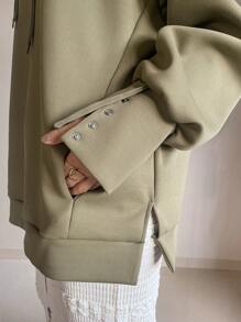FRIFUL Women's Oversized Hoodie With Zipper Decoration And Split Design,Fall Clothes Sweatshirt - Army Green - View 6