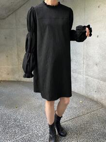 FRIFUL Women's Solid Color Midi Dress, Simple Casual Everyday Wear,Fall Clothes Long Sleeve Dress