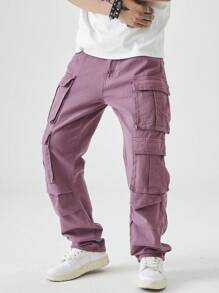 Chillumni Quần Jeans Denim Thiết Kế Đơn Giản Túi Trơn Cho Nam, Mặc Hàng Ngày Thường Ngày - Bụi hồng - Xem 6