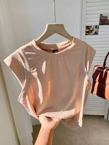 Comfortcana Women's Casual Plain 2 In 1s T-Shirt - Khaki - View 5