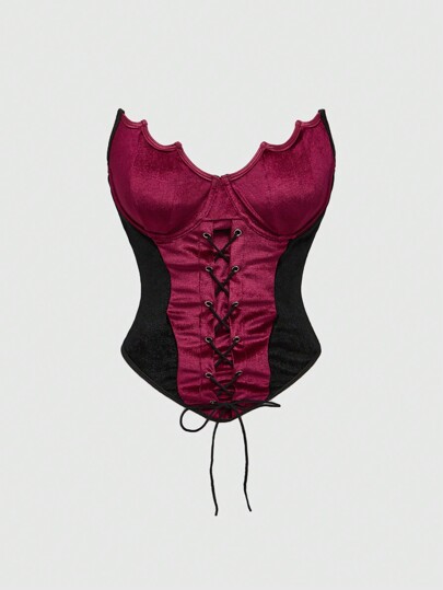 Goth Top senza spalline in stile vampiro, con taglio a pipistrello e patchwork in velluto, stile gotico, adatto per Ognissanti