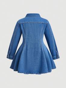 SHEIN CURVE+ Damen Große Größen Langarm Einfachknopf Tasche Lässig Jeans Kleid, Herbst