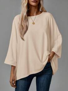 SHEIN CURVE+ 大码长袖宽松舒适家庭风格女式 T 恤