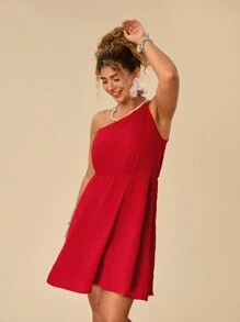 Travachic Plus One Shoulder Textured Dress