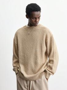 Maija Men's New Spring 2025 Solid Texture Round Neck Drop Shoulder Long Sleeve Casual Sweater, Fashion Simple For Valentine's Day, Dates, Holidays, New Year Party, Daily, Travel And Commuting