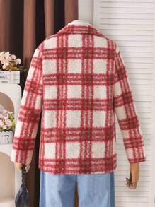 Tween Mädchen Mantel im Rot karierten Freizeitstil für Schule, warm geeignet für Herbst/Winter