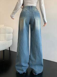 SHEIN MOD MOD Women's Casual Skinny Straight Leg Jeans, Blue Baggy Women Jeans,Baggy Jeans,Y2k Clothes,Stacked Women Jeans,Blue Jeans,Wide Leg Pants