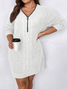 SHEIN Clasi Vestido/sudadera casual con cremallera frontal, de manga larga y talla grande