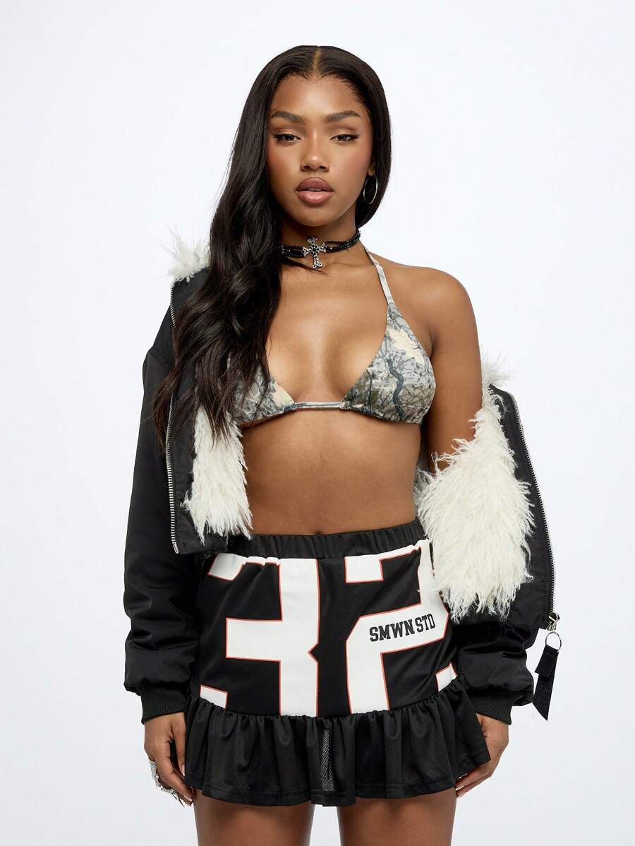 SUMWON WOMEN Ruffle Hem Graphic Baller Skirt - Black - View 1