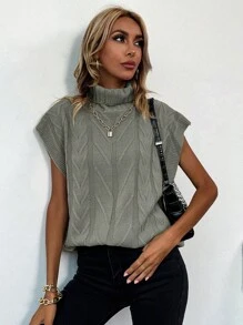 Chiquease Solid Turtleneck Knit Top - Grey - View 7