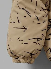 SHEIN Cottnline Men Graphic Patter Regular Padded Coat - Camel - View 3