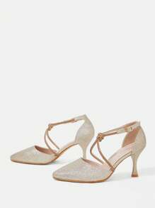 CUCCOO HITCHD Décolleté con tacco a spillo e punta a diamante color oro, eleganti per tragitto casa-lavoro, appuntamenti, matrimoni, ufficio, feste formali