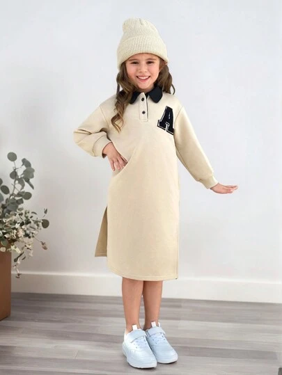 SHEIN 年轻女孩纯色针织宽松高领休闲连衣裙