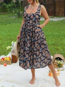 Breezaya Vestido de verano informal tipo bohemio sin mangas con estampado floral, talla grande