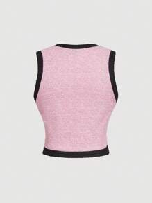 SHEIN MOD Plus Size Solid Color Patchwork Front Button Sleeveless Pocket Simple Blouse