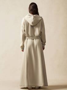 VARSITIE Fleece Hooded Metal Zipper Loose Cut Women Outdoor Jackets - Apricot - View 6