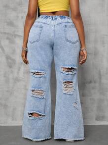 SHEIN SXY Plus Size Voorkant Knoop Zak Versleten Eenvoudige Casual Denim Jeans