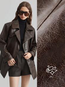 Ontre Women's 2025 New Brown Spring New Year Turndown Collar Pocket Waistband Urban Chic PU Jacket - Brown - View 2