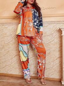 Mulvari Plus Floral & Paisley Print Blouse & Trousers - Multicolor - View 3