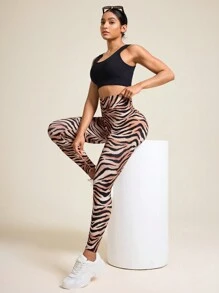 Easithlete بنطلون رياضي ملائم ذو خصر عالي بدون غرز بطبعة نمر عصرية - متعدد الألوان - مشاهدة 5