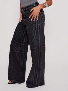 MUSERA Jeans amples enduits de cire style Printemps 90's Y2k Streetwear Printemps été Mignon Décontracté Concert