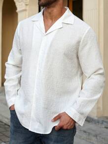 Manfinity Homme Plus Size Solid Front Button Long Sleeve Simple Casual Tops - White - View 4