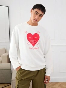 Manfinity VCAY Unisex Heart Graphic Print Loose Drop Shoulder Crew Neck Pullover Sweatshirt, For Fall Winter - White - View 2
