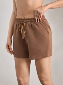 Ocili Ocili Effen kleur dames casual shorts met trekkoord taille, loungewear