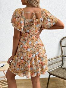 SHEIN 度假浪漫小碎花孕妇装 - 卡其色 - 查看 2