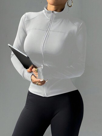 Gameset SHEIN Sport 修身弹力运动跑步夹克，带拉链，休闲生活瑜伽运动服