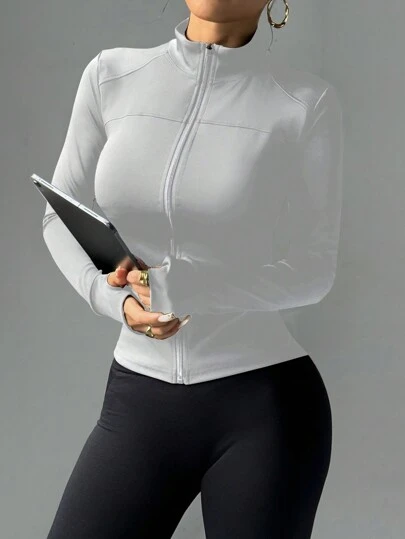 Gameset SHEIN Sport 修身弹力运动跑步夹克，带拉链，休闲生活瑜伽运动服