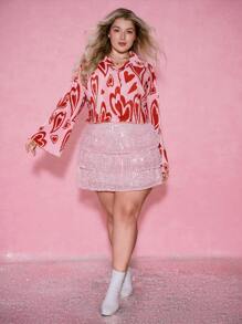SHEIN EZwear Camicetta corta a cuori, adatta a taglie forti, per la Festa di San Valentino - Rosa - Visualizzare 6