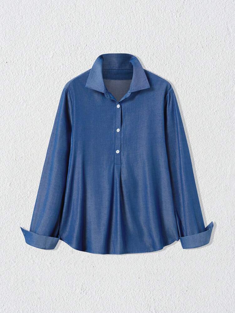 Women's Solid Color Casual Long Sleeve Shirt, Spring Clothes