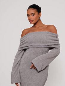 MUSERA Off The Shoulder Knit Maxi Dress Sexy Summer Going Out Winter Evening Elegant Graduation Long Dress - Grey - View 5
