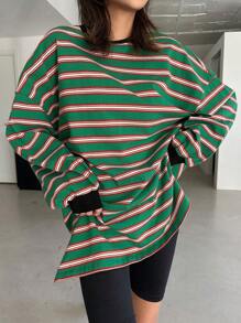 DAZY 女式超大侧开衩圆领长袖 T 恤，春夏秋季波西米亚风，秋季女装