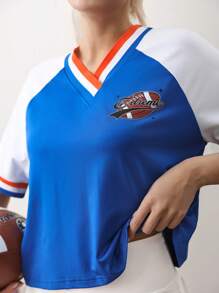 Cheerettes Lässiges Farbblock Raglan Ärmel Sport T-Shirt