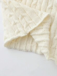 Gaun Sweater Rajut Kasual Sederhana Lengan Panjang Leher Bulat dengan Hiasan Pita untuk Anak Perempuan Remaja - Putih - View 4