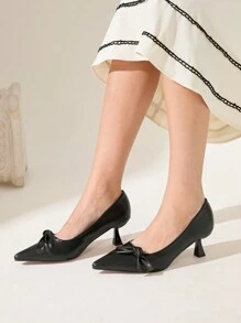 CUCCOO CHICEST 女士尖头中跟高跟鞋，蝴蝶结装饰，优雅办公室正装鞋，适合工作、会议、情人节约会 - 黑色 - 查看 6