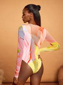 HEAVINZ LANE Body/body con estampado de rosas y malla, estilo bohemio y boho, perfecto para vacaciones, playa, festivales, Ibiza - Multicolor - Ver 2